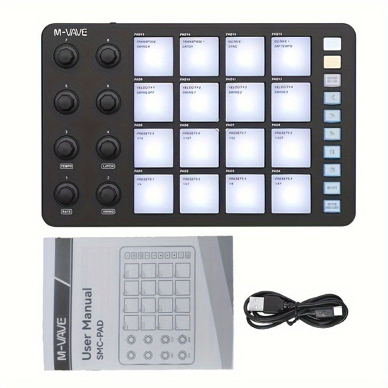 FF Bonfires Portable MIDI Controller with 16 Drum Pads & 8 Knobs - USB Powered, Rechargeable Battery, Programmable Keyboard for Music Creation