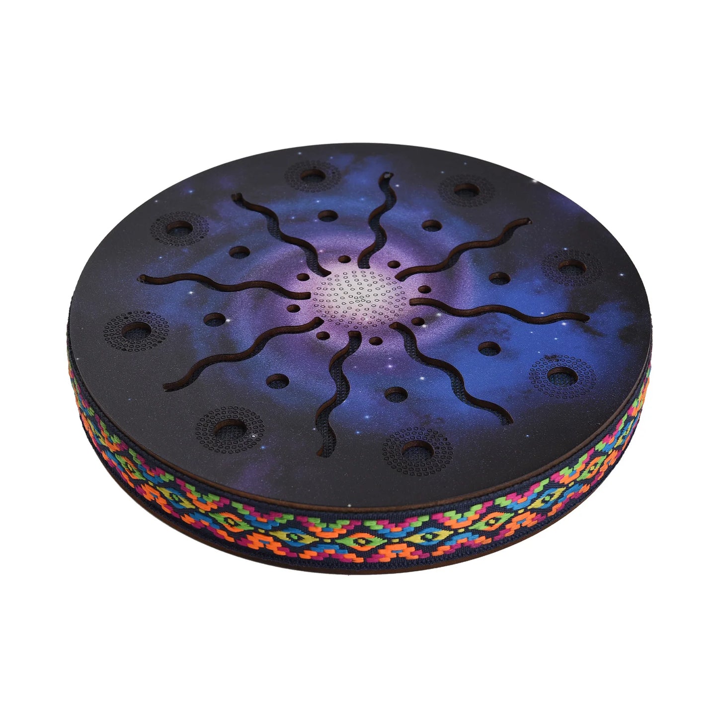 8/10/12inch Ocean Drum Ethnic Percussion Instrument Painted Drum Pattern Birch Wooden Drum Woven Edge for Home Party