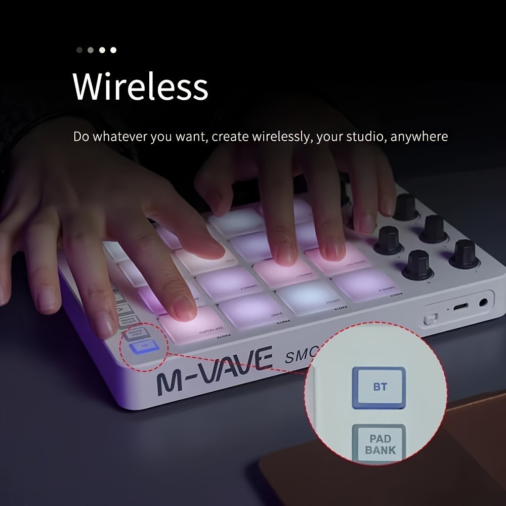 FF Bonfires Portable MIDI Controller with 16 Drum Pads & 8 Knobs - USB Powered, Rechargeable Battery, Programmable Keyboard for Music Creation