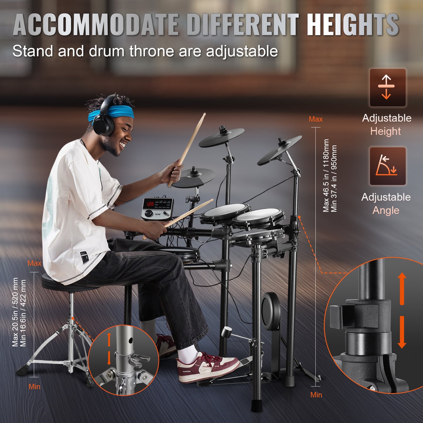 VEVOR Electric Drum Set Electronic Drum Kit 480 Sounds for Beginners & Adults