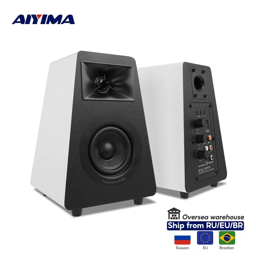 AIYIMA S30 Bookshelf Speakers Bluetooth 5.3 Wooden Studio Monitor Active Speakers Hifi Home Theater Subwoofer Orange/White