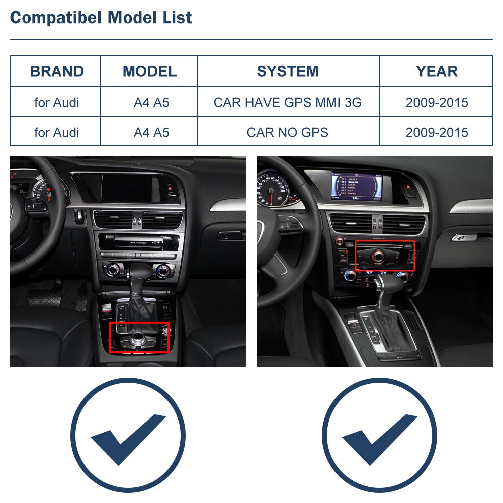Road Top Wireless CarPlay Android Auto Interface for Audi A4 B8 A5 Q5 2009-2015, with AirPlay Mirror Link Car Play Functions