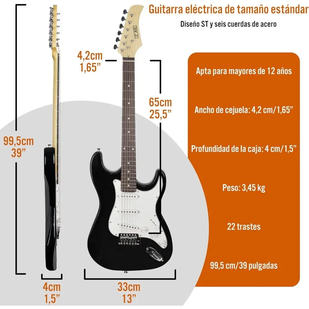 3rd Avenue XF Kit Definitivo Guitarra Eléctrica 4/4 De Tamaño Completo Con Amplificador De 10 W, Afinador Digital, Cable