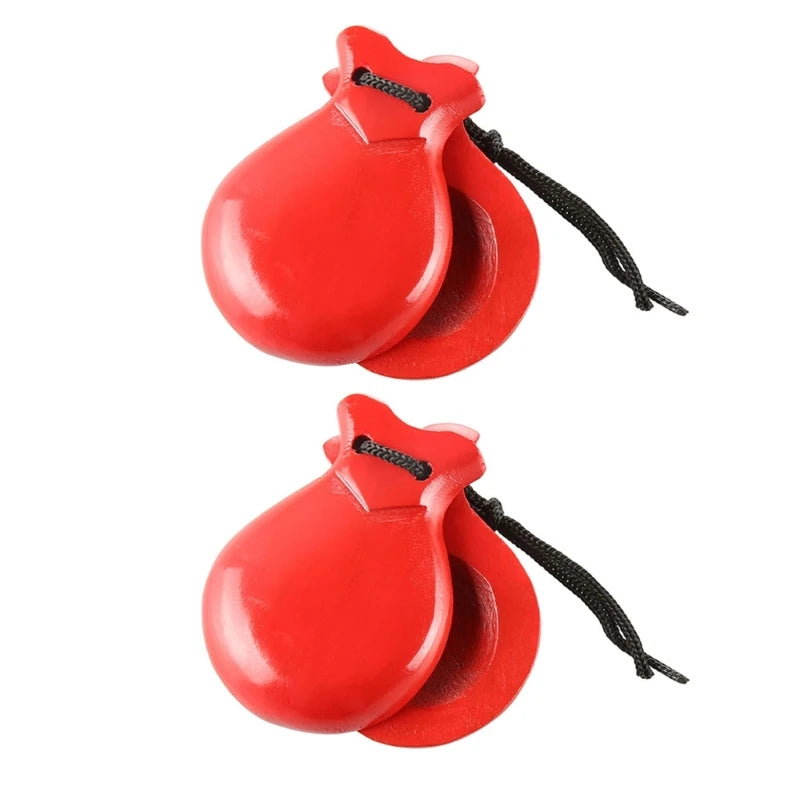 2Pcs Traditional Castanet Spanish Castanets Flamenco Dance Castanets with String Hand Clapper Orff Music Instrument