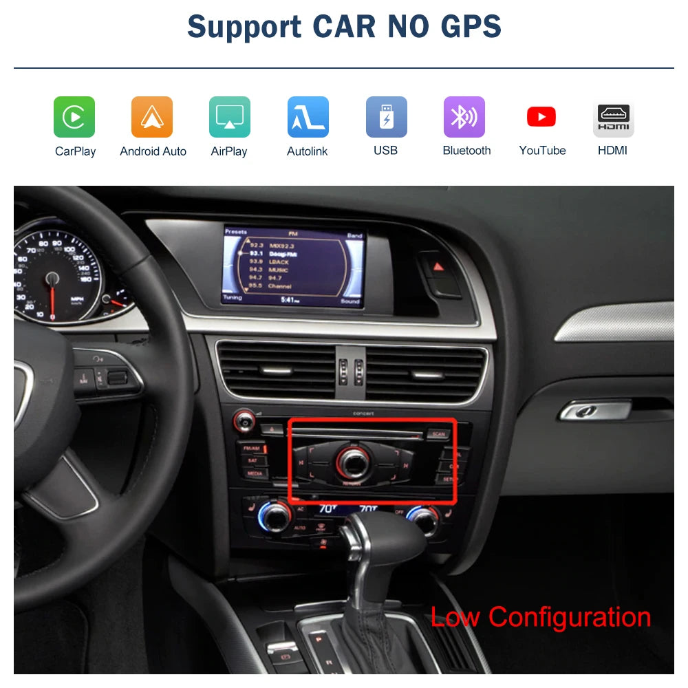 Road Top Wireless CarPlay Android Auto Interface for Audi A4 B8 A5 Q5 2009-2015, with AirPlay Mirror Link Car Play Functions