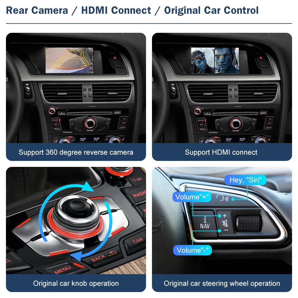 Road Top Wireless CarPlay Android Auto Interface for Audi A4 B8 A5 Q5 2009-2015, with AirPlay Mirror Link Car Play Functions