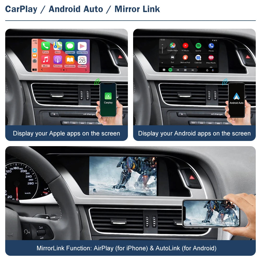 Road Top Wireless CarPlay Android Auto Interface for Audi A4 B8 A5 Q5 2009-2015, with AirPlay Mirror Link Car Play Functions