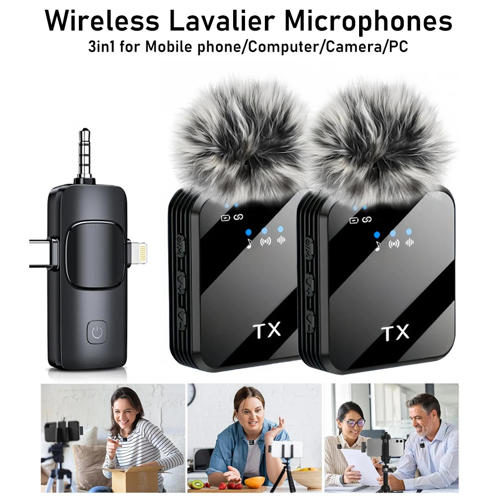3in1 Wireless Lavalier Microphone for Camera,iPhone,Android,Microphone for Video Recording Recording Podcast Noise Reduction mic