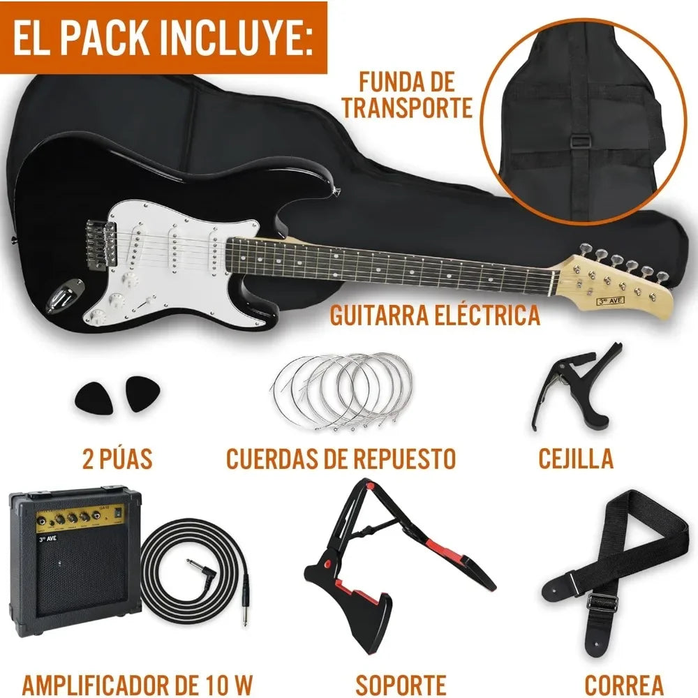 3rd Avenue XF Kit Definitivo Guitarra Eléctrica 4/4 De Tamaño Completo Con Amplificador De 10 W, Afinador Digital, Cable