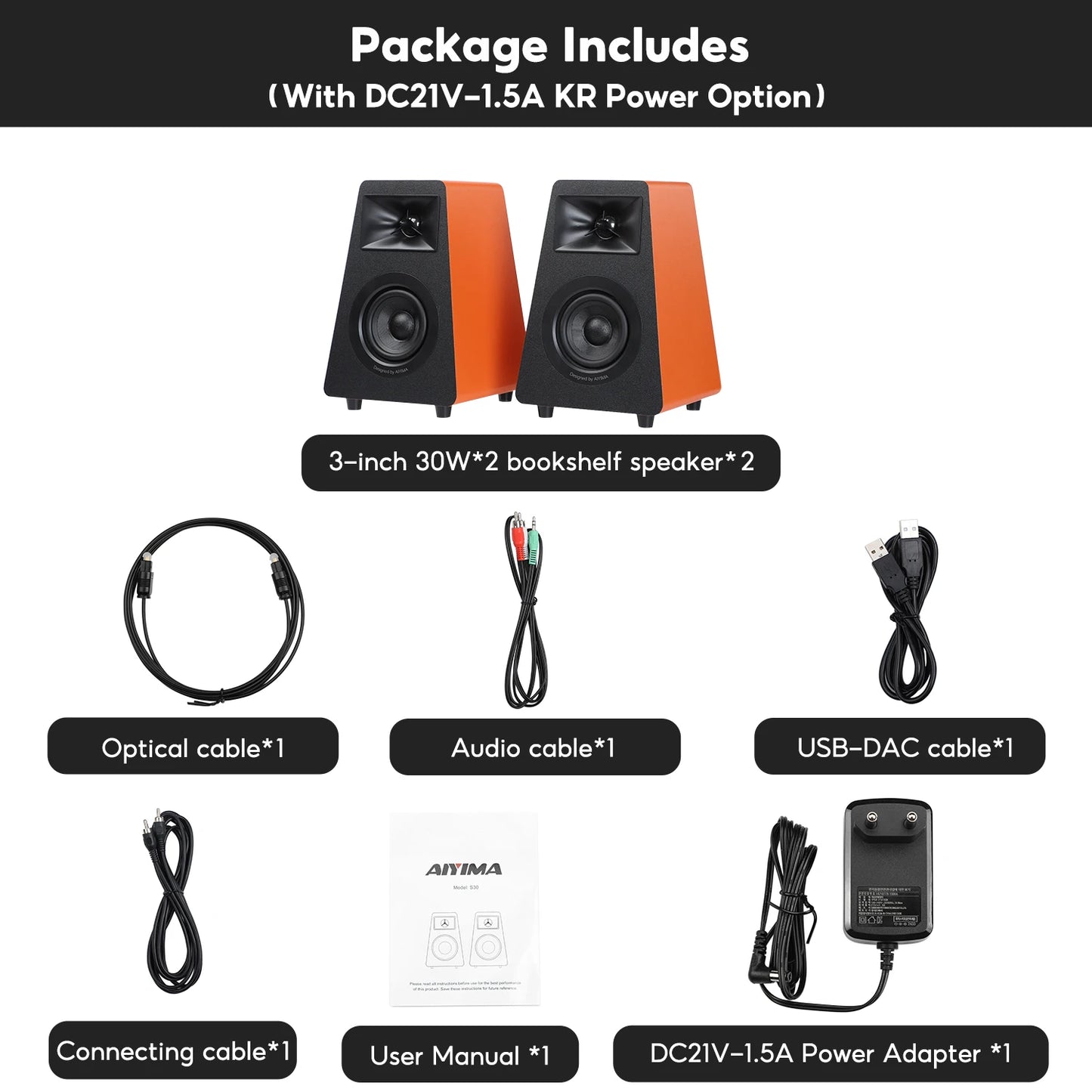 AIYIMA S30 Bookshelf Speakers Bluetooth 5.3 Wooden Studio Monitor Active Speakers Hifi Home Theater Subwoofer Orange/White