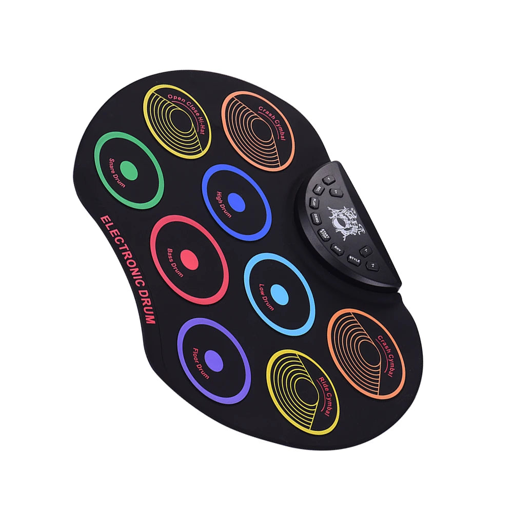 Compact Size Roll-Up Drum Set Electronic Drum Kit 9 Silicon Drum Pads USB/Battery Powered with Drumsticks Foot Pedals