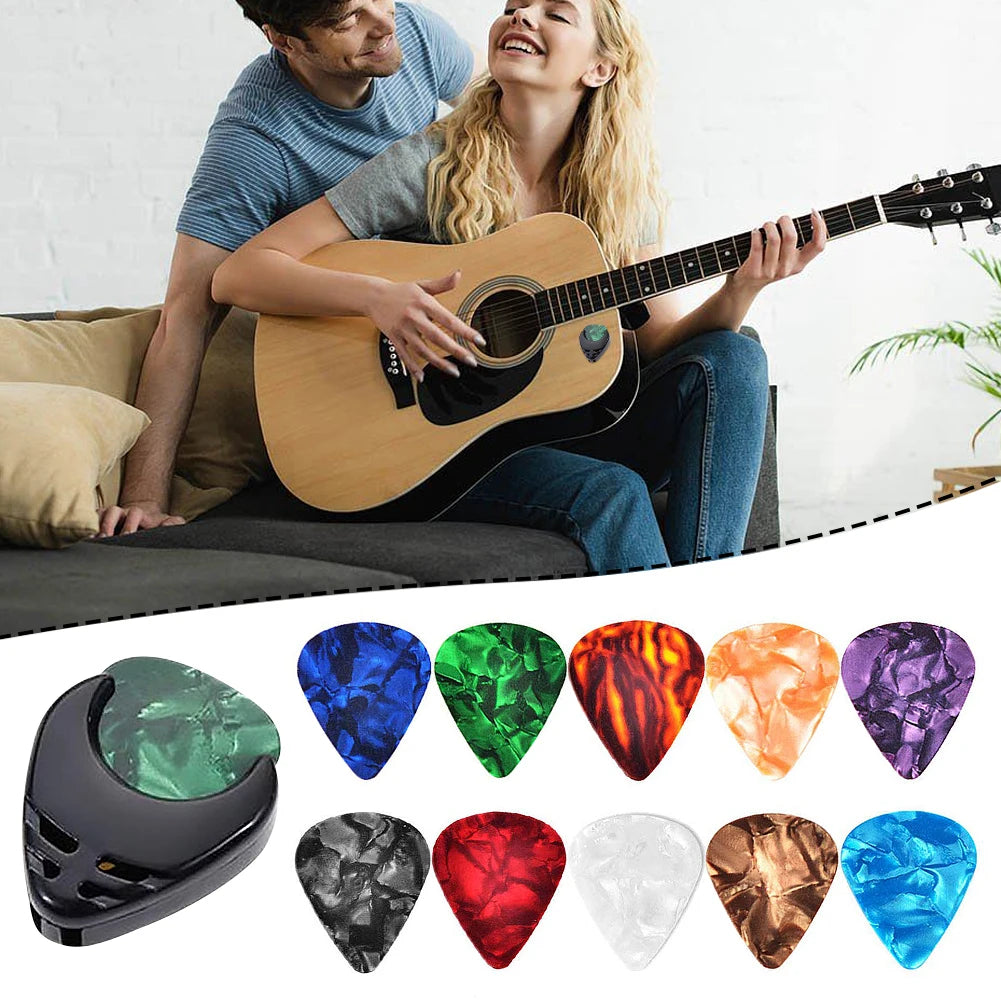 10Pcs Acoustic Guitar Picks Colorful Guitar Picks & Pick Holder Set Ukulele Picks Multifunction Celluloid for Guitar Lovers