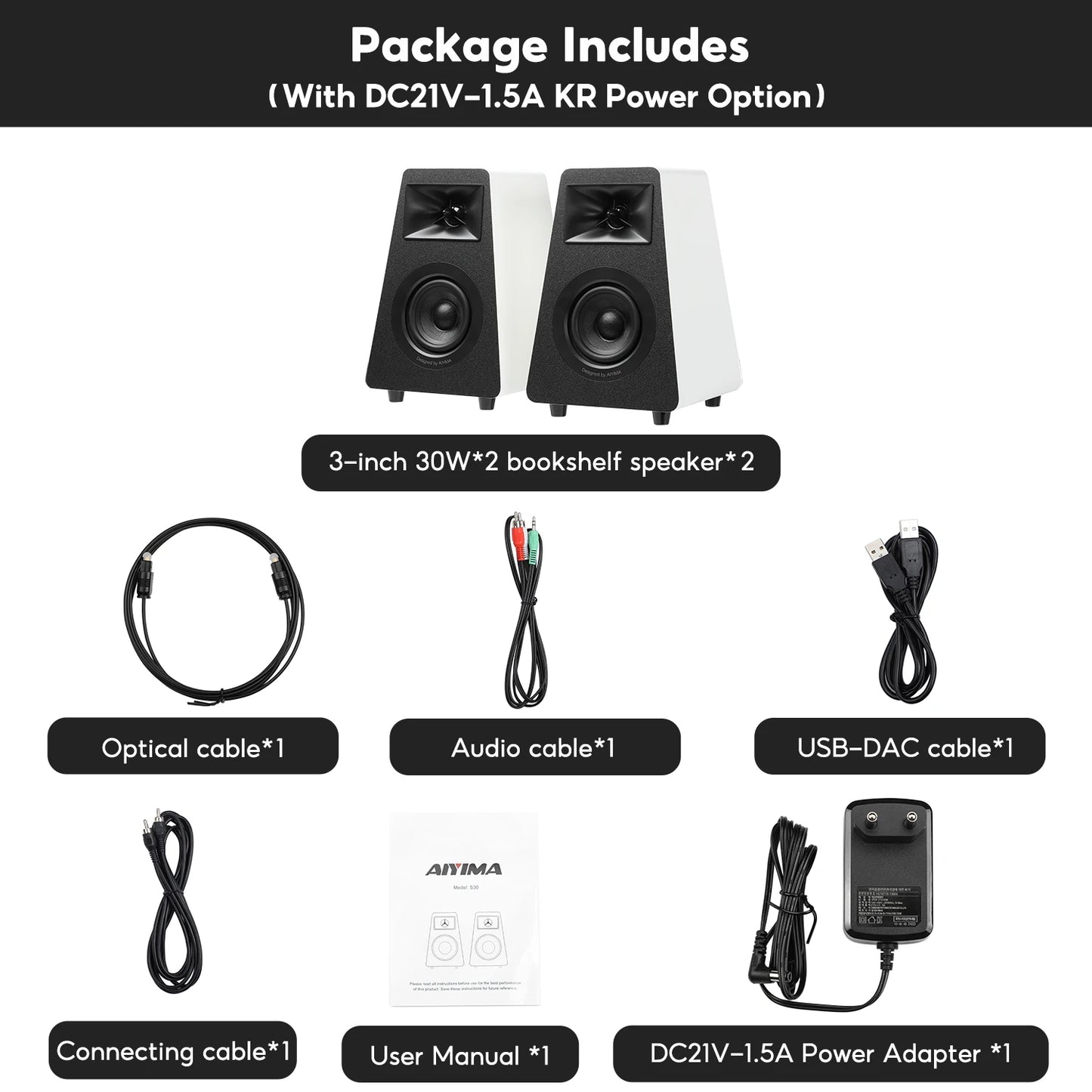 AIYIMA S30 Bookshelf Speakers Bluetooth 5.3 Wooden Studio Monitor Active Speakers Hifi Home Theater Subwoofer Orange/White