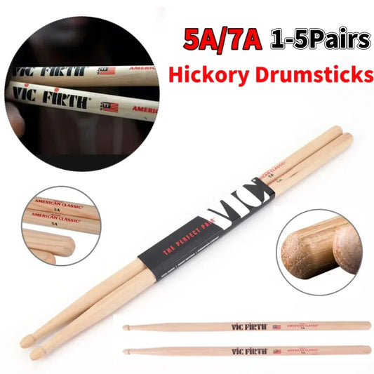 Drumsticks 5A/7A Mallets Consistent Weight and Pitch American Hickory Drumsticks Classic Drum Sticks Percussion Accessories