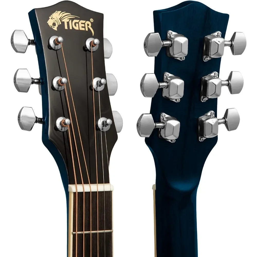 TIGER ACG4-BL Guitarra electroacústica estudiantes  tamaño completo con ecualizador incorporado, funda, correa, cuerdas