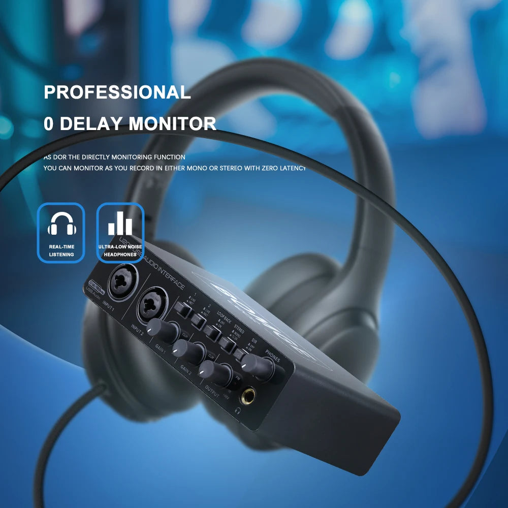 BOMGE U202 USB Audio Interface with Mic Preamplifier XLR/TSR/TS Ports 48V 32-Bit/192kHz Resolution for computer recording Stream