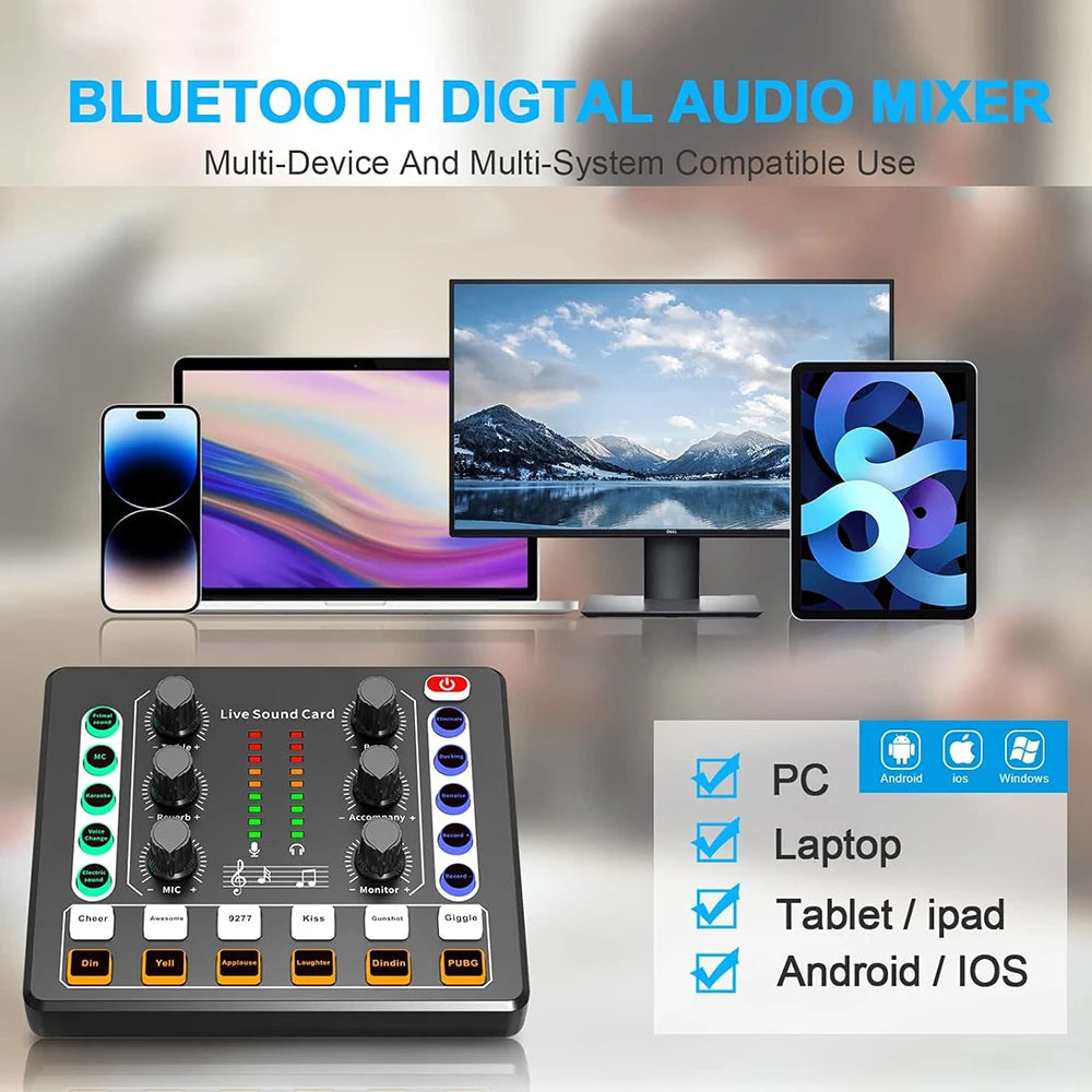 Audio Interface with DJ Mixer Live Sound Card Effects and Voice Changer,Prefect for live Streaming/Podcasting/Gaming