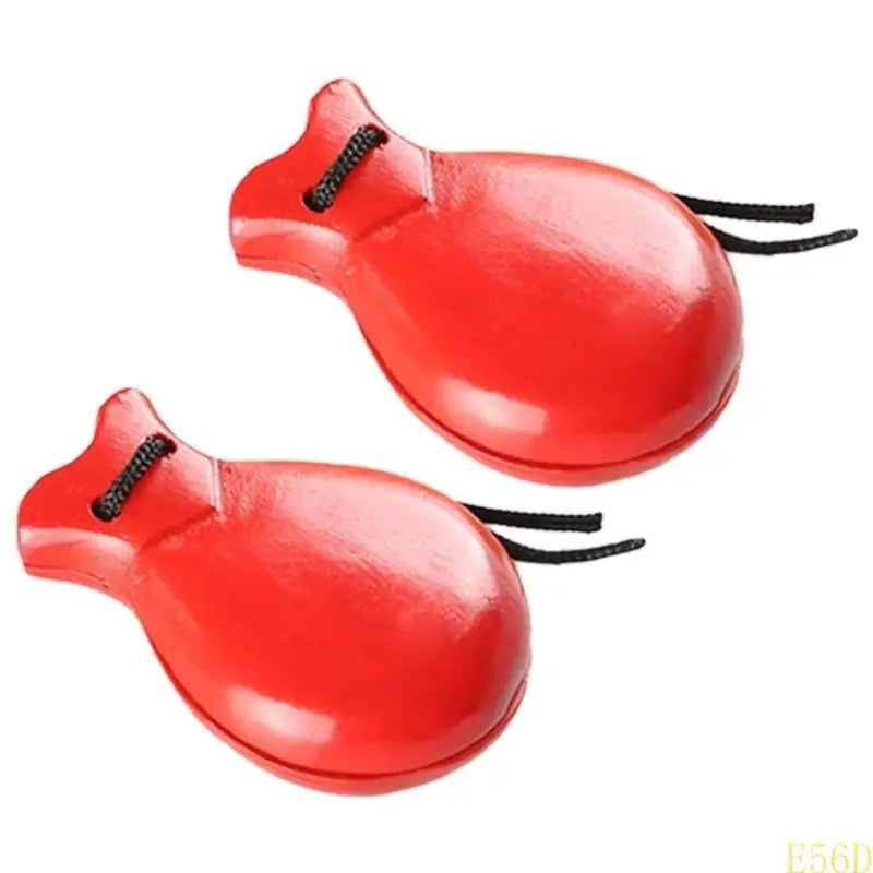 2 Pcs Traditional Flamenco Castanets Spanish Castanets with String Wooden Hand Percussion Music Instrument for Beginner