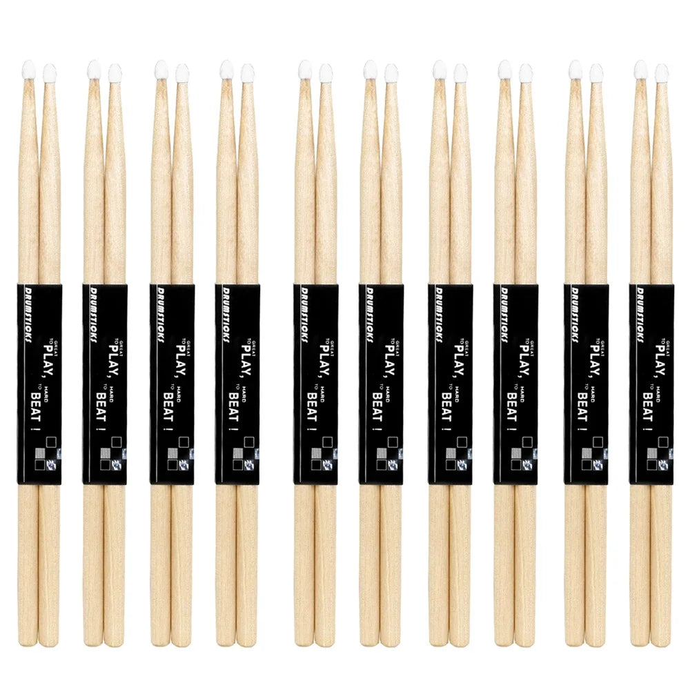 1/5/10 Pair Maple Wood Drum Sticks 5A 7A Electronic Drum Rack Nylon Tip Drumsticks Musical Sticks Percussion Instruments Parts