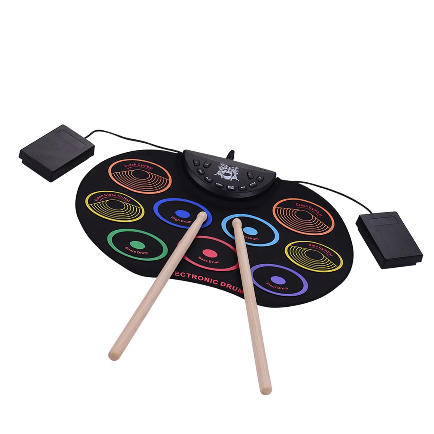 Compact Size Roll-Up Drum Set Electronic Drum Kit 9 Silicon Drum Pads USB/Battery Powered with Drumsticks Foot Pedals