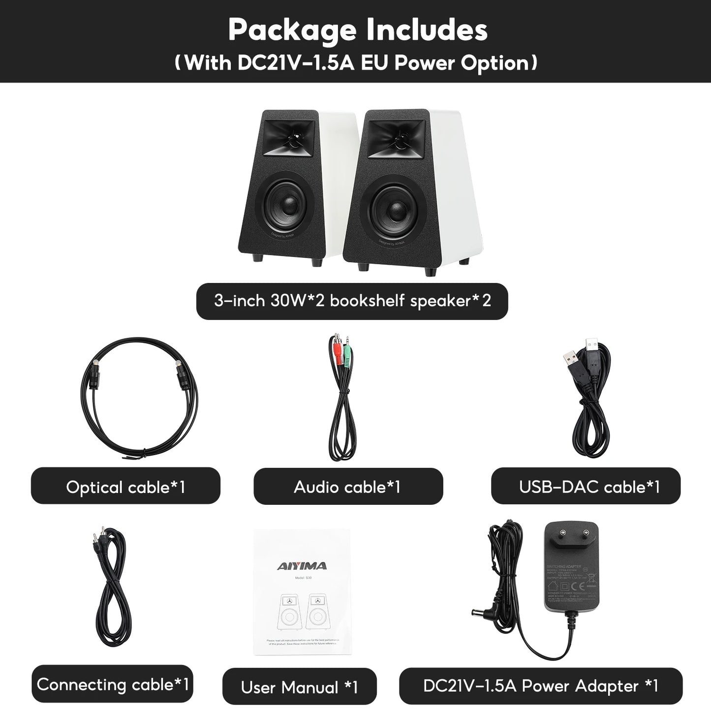 AIYIMA S30 Bookshelf Speakers Bluetooth 5.3 Wooden Studio Monitor Active Speakers Hifi Home Theater Subwoofer Orange/White