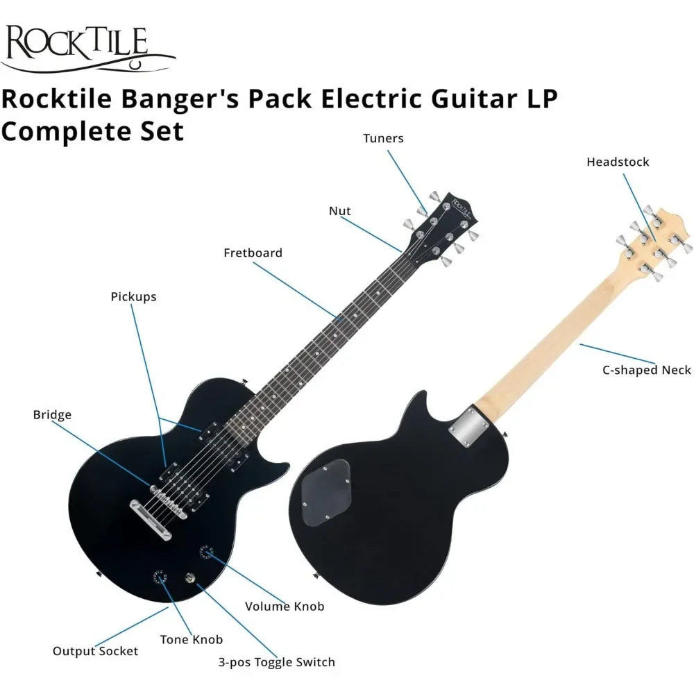 Rocktile Banger's Pack Kit de Guitarra Eléctrica Completo  Guitarra electrica LP-Style Single Cut- Juego con amplificador, bolsa