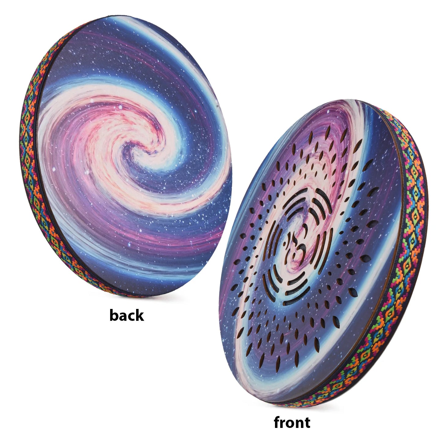 8/10/12inch Ocean Drum Ethnic Percussion Instrument Painted Drum Pattern Birch Wooden Drum Woven Edge for Home Party