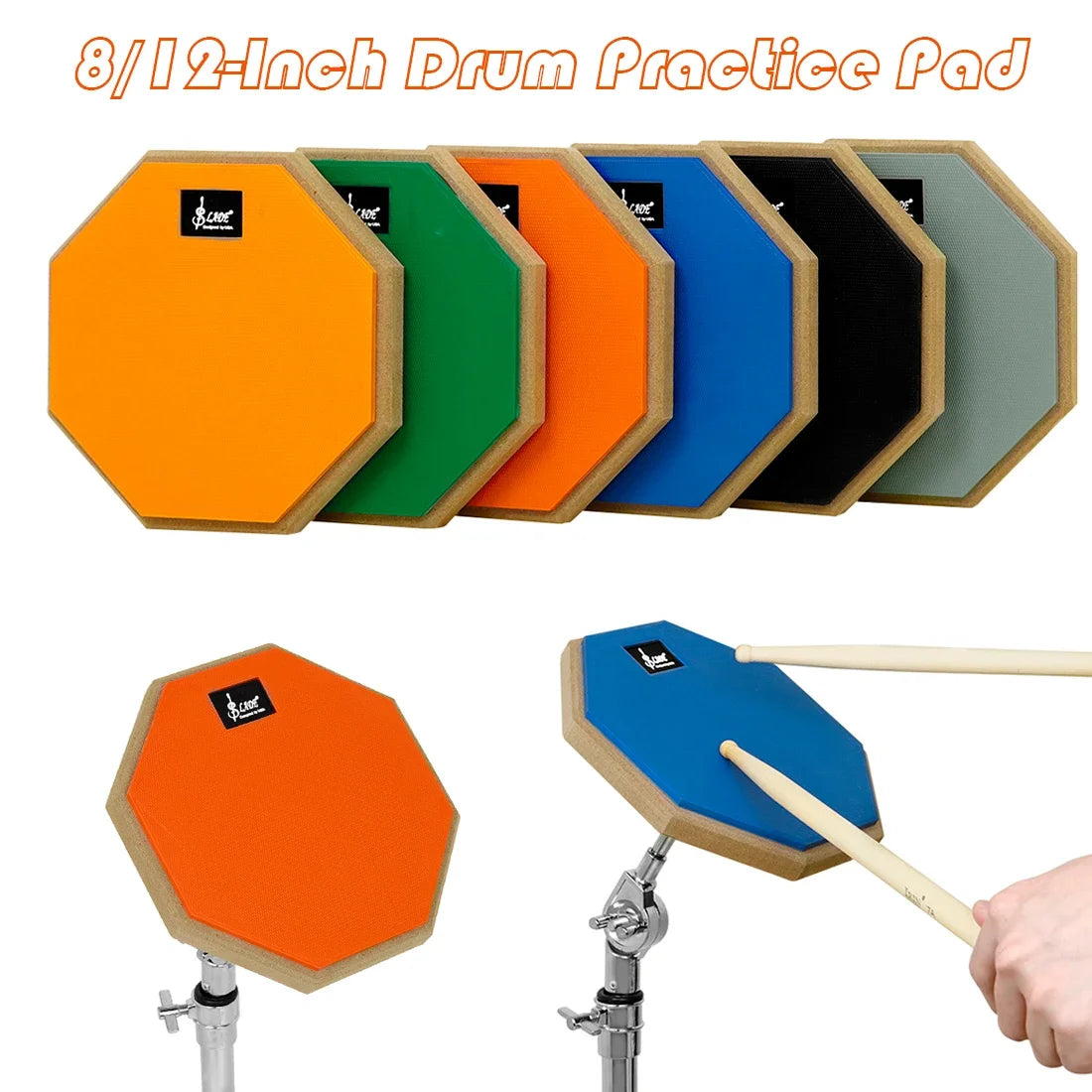 SLADE 8 Inch 12 Inch Drum Practice Pad Rubber Wooden Dumb Drum Pad Mute Training for Jazz Drums Exercise Beginners