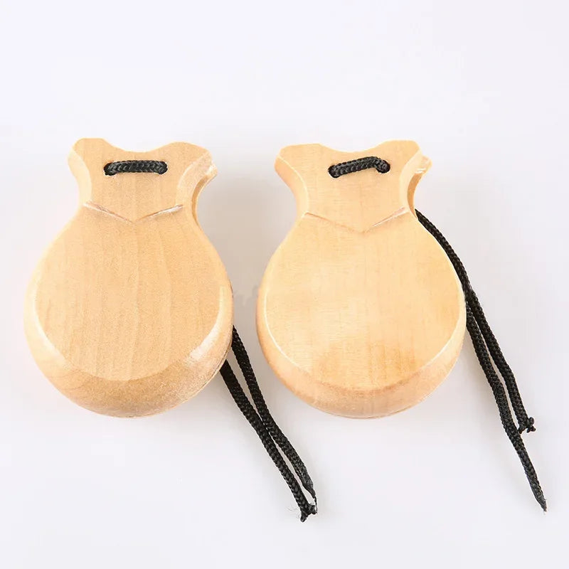 2PCS Spanish Castanets Traditional Wooden Castanet Flamenco Dance Music Instrument Percussion Wood Instruments for Beginner