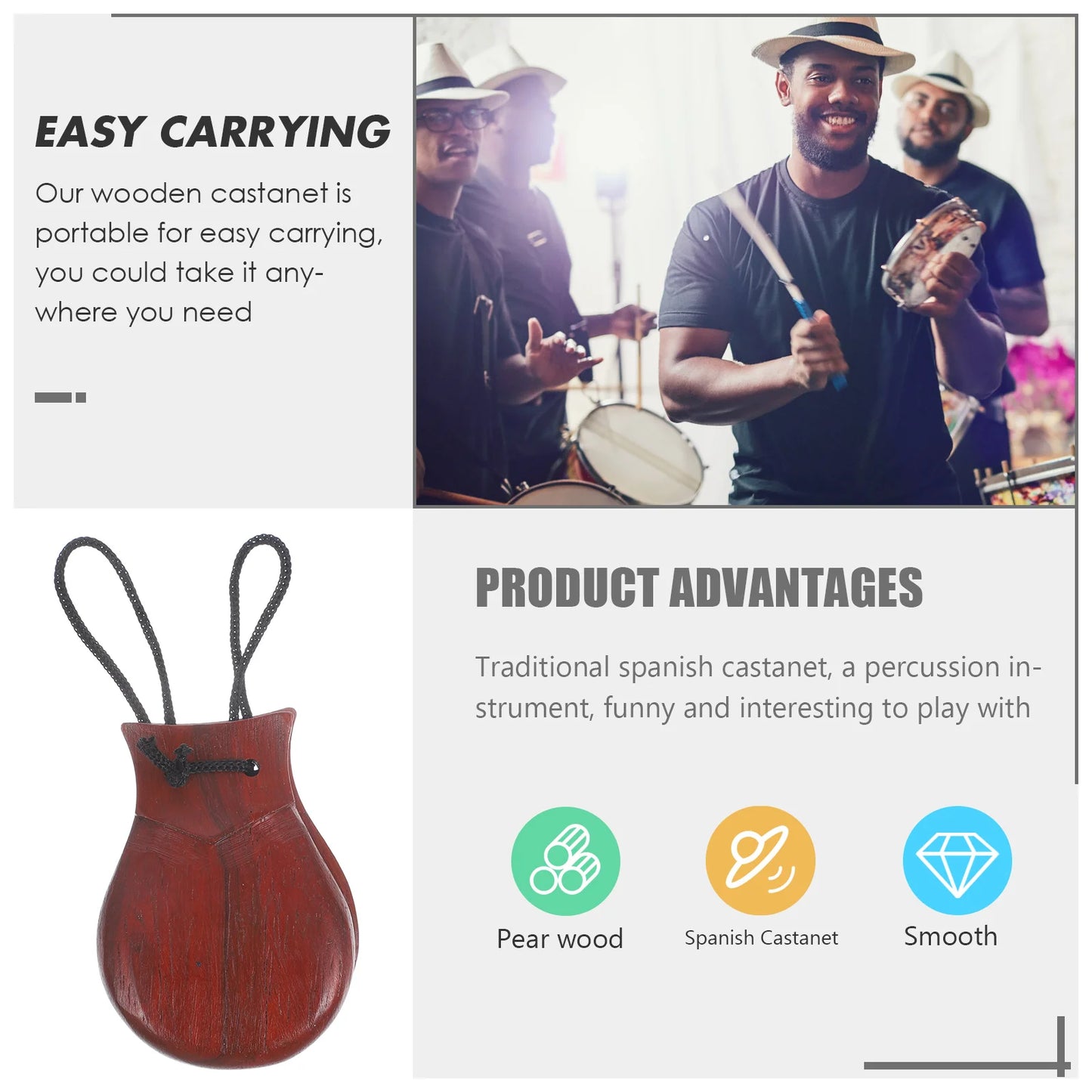 Castanet Percussion Instrument Spanish Castanet Wooden Percussion Castanet for Adults Wood Classroom Rewards Spanish for Musical