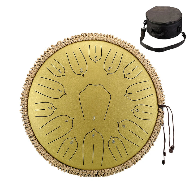 Hluru Music Drum 15 Notes Glucophone Steel Tongue Drum 13 Inch 15 Notes D Tone Ethereal Drum Percussion Musical Instruments