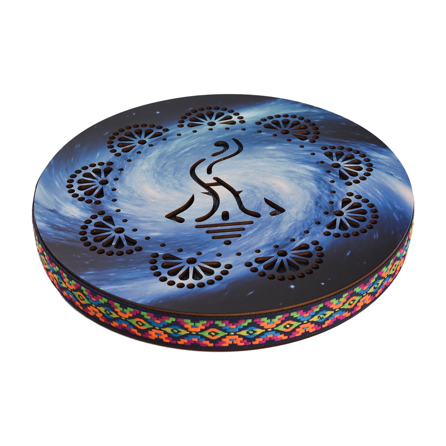 8/10/12inch Ocean Drum Ethnic Percussion Instrument Painted Drum Pattern Birch Wooden Drum Woven Edge for Home Party