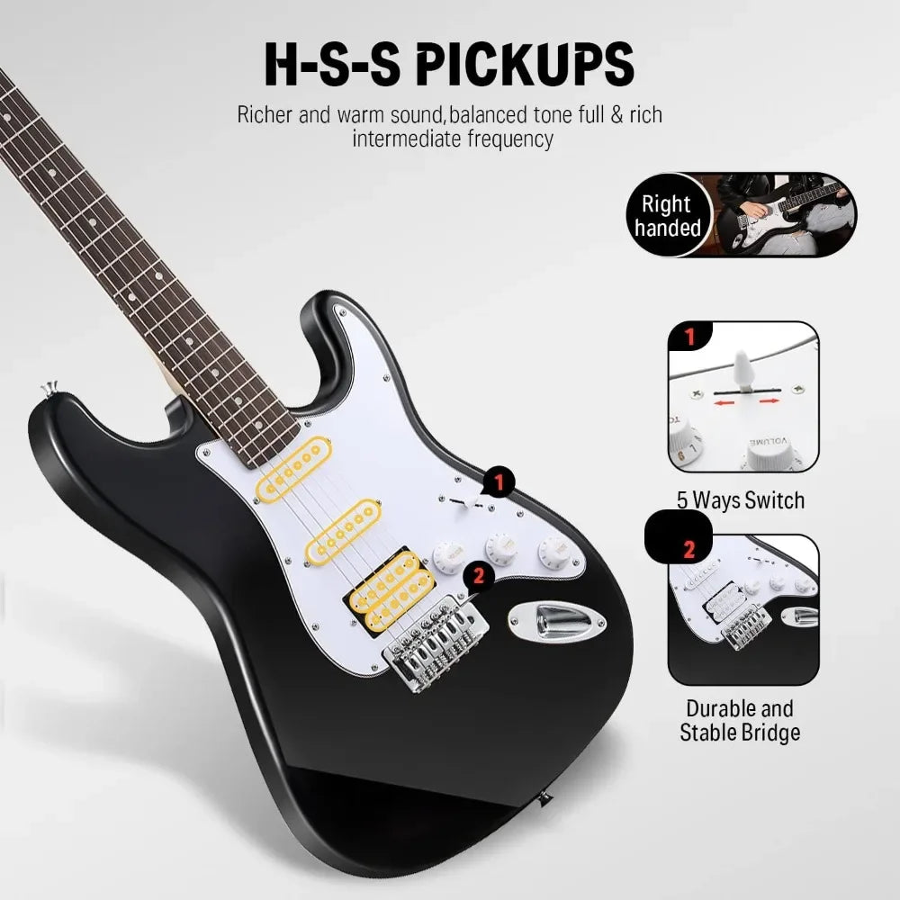 Donner Kit Guitarra Eléctrica Stratocaster de Tamaño Completo con Amplificador, Bolsa, Capo, Correa, Cuerda, Sintonizador,