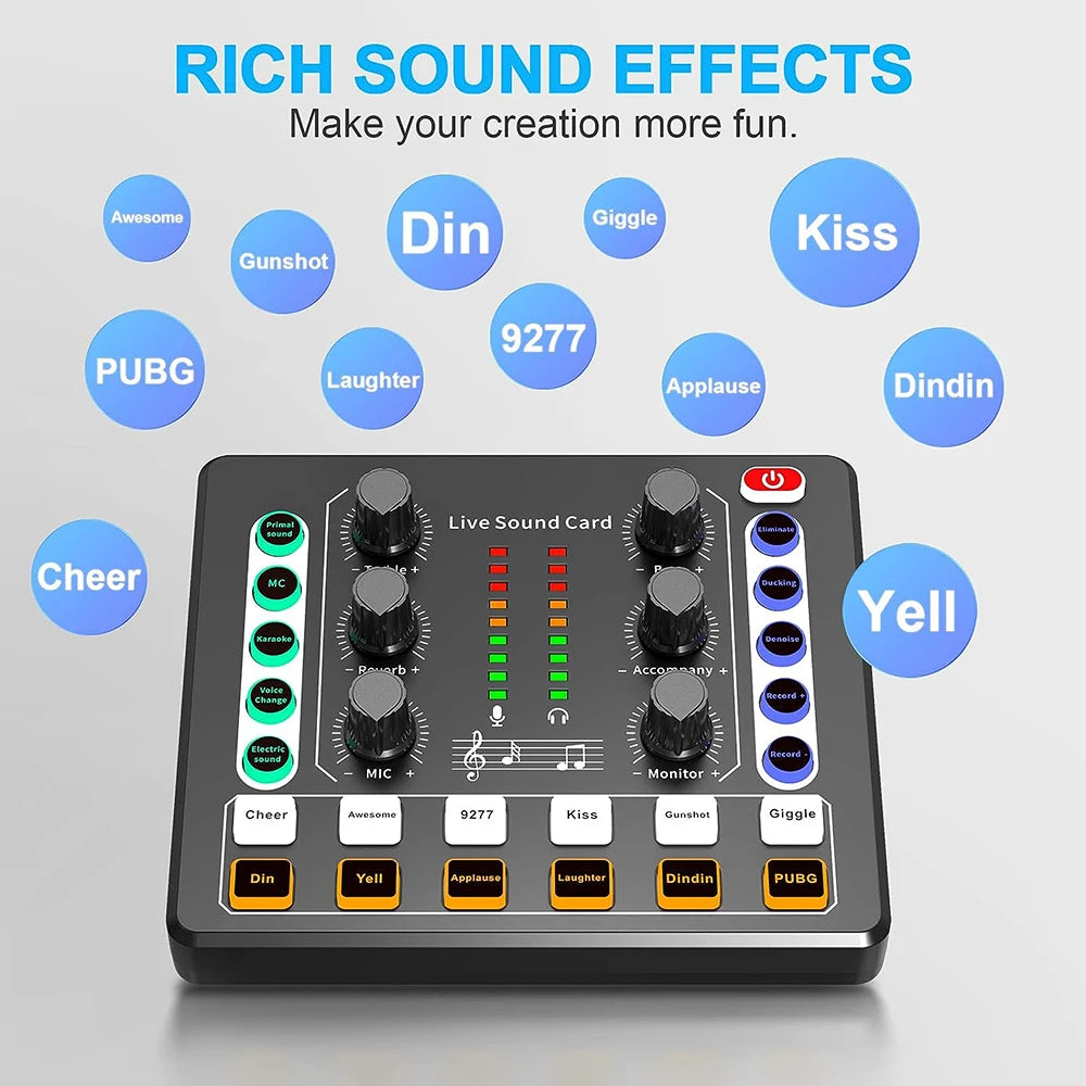 Audio Interface with DJ Mixer Live Sound Card Effects and Voice Changer,Prefect for live Streaming/Podcasting/Gaming