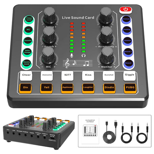 Audio Interface with DJ Mixer Live Sound Card Effects and Voice Changer,Prefect for live Streaming/Podcasting/Gaming