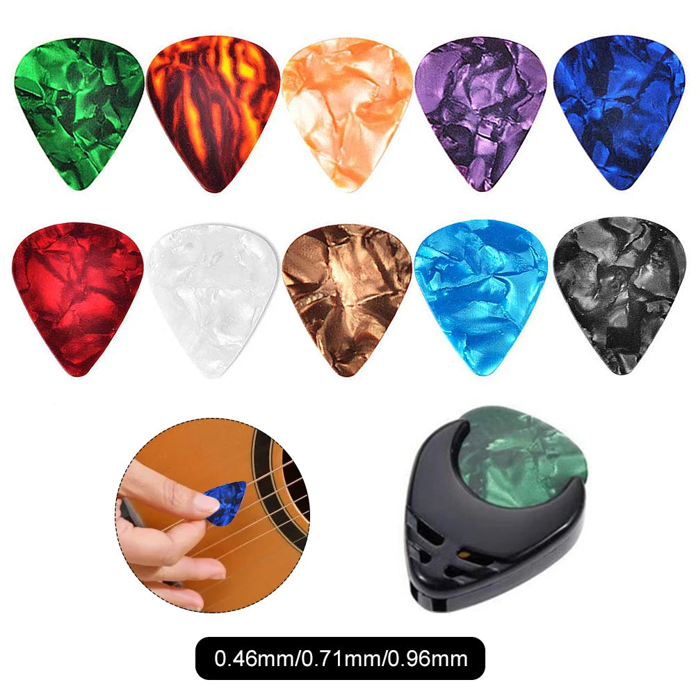 10Pcs Acoustic Guitar Picks Colorful Guitar Picks & Pick Holder Set Ukulele Picks Multifunction Celluloid for Guitar Lovers