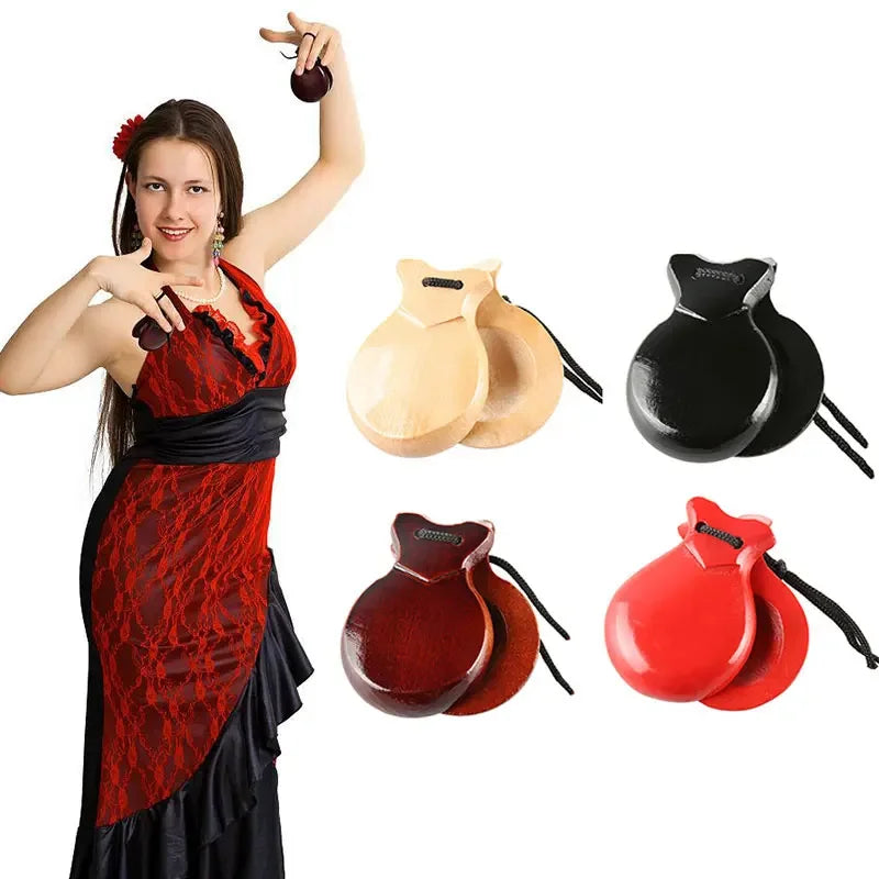 2PCS Spanish Castanets Traditional Wooden Castanet Flamenco Dance Music Instrument Percussion Wood Instruments for Beginner