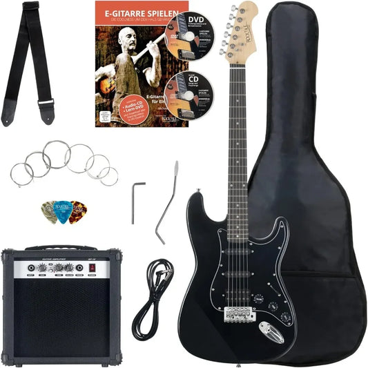 Rocktile Banger's PowerPack Kit de Guitarra Eléctrica Completo Guitarra electrica con 2 Single-Coil pick-up Juego amplificador