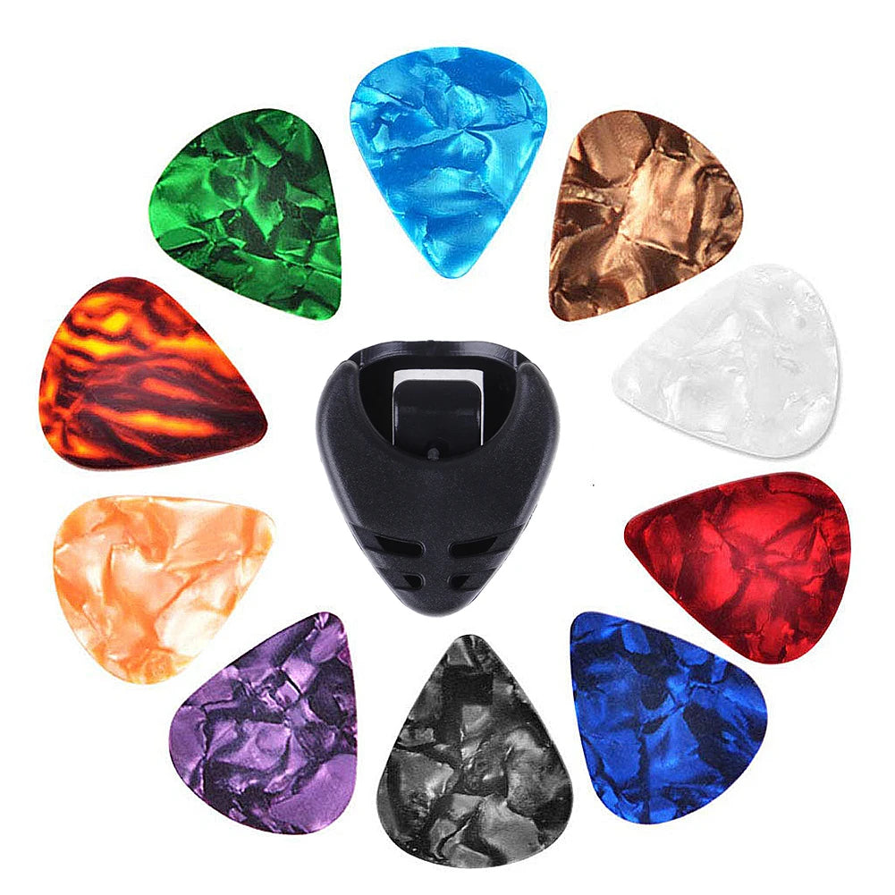 10Pcs Acoustic Guitar Picks Colorful Guitar Picks & Pick Holder Set Ukulele Picks Multifunction Celluloid for Guitar Lovers