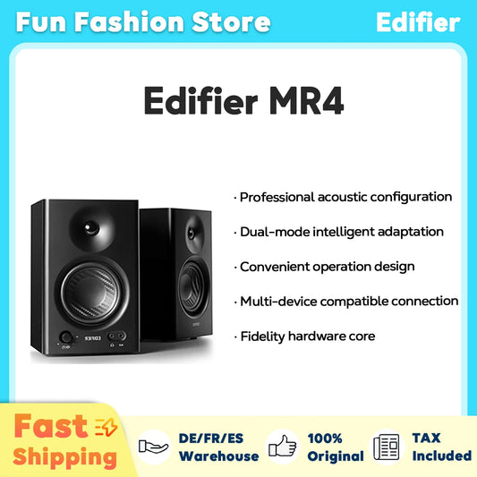 Edifier MR4 2.0 Speakers Studio Monitor (42W RMS) Class-D Amplifier Built-in DSP Wooden Enclosure TRS Balanced/AUX/RCA Inputs