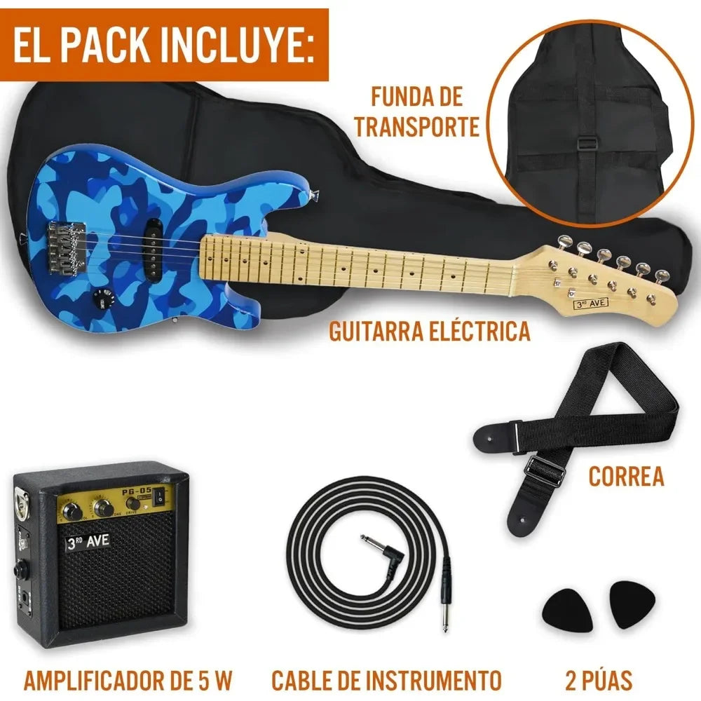 3rd Avenue Pack guitarra eléctrica tamaño 3/4 niños principiantes 3rd Avenue, amplificador portátil 5 W, cable, funda transporte