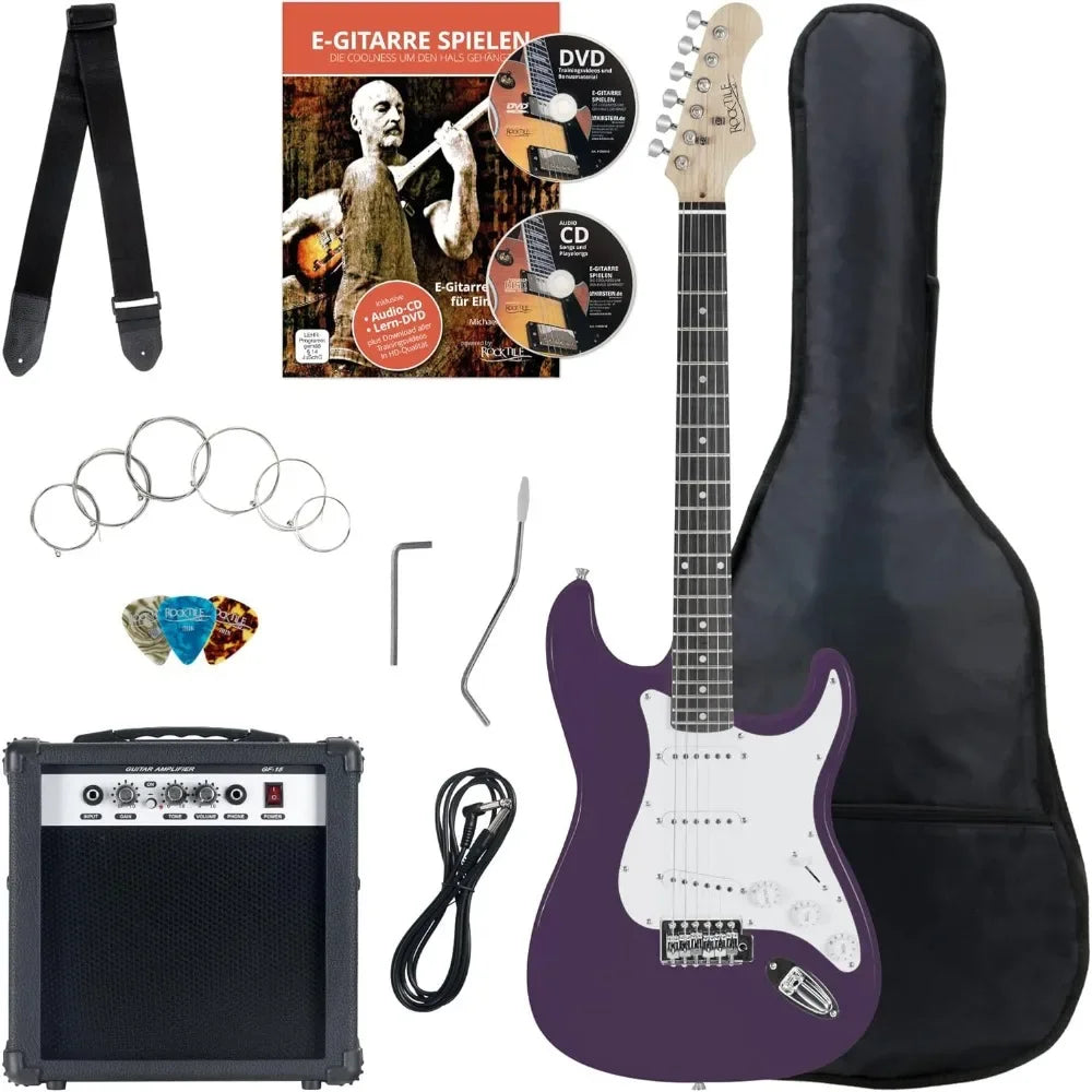Rocktile Banger's Pack Kit Guitarra Eléctrica Completo - Guitarra electrica con 3 Single-Coil pick up  Juego con amplificador