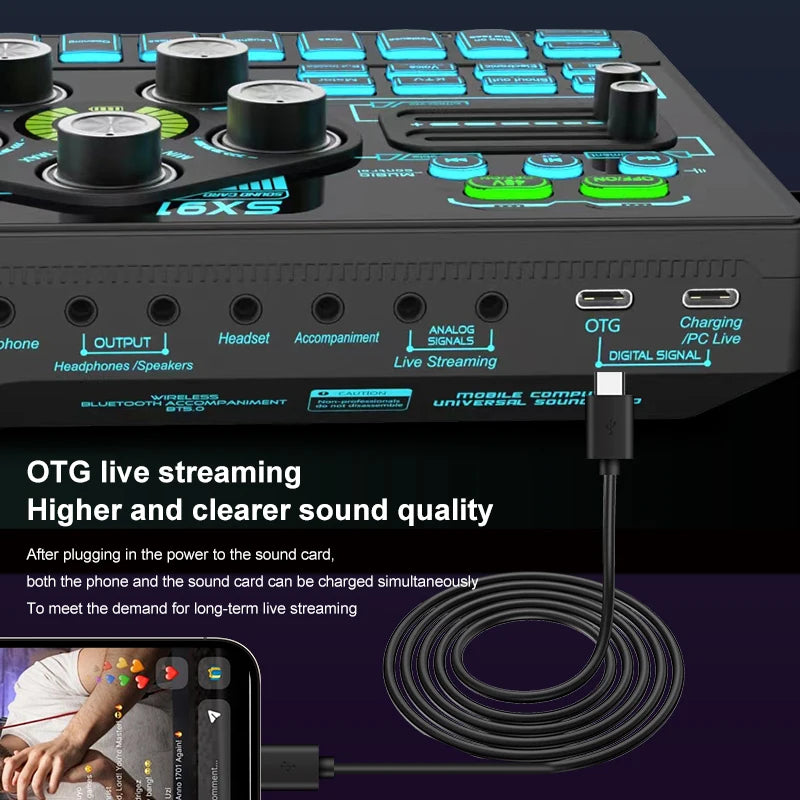 SX91 48V Audio Mixer with Voice changer,Podcast Mixer,Sound Card for Phone Gaming Karaoke Studio Live Streaming Podcast