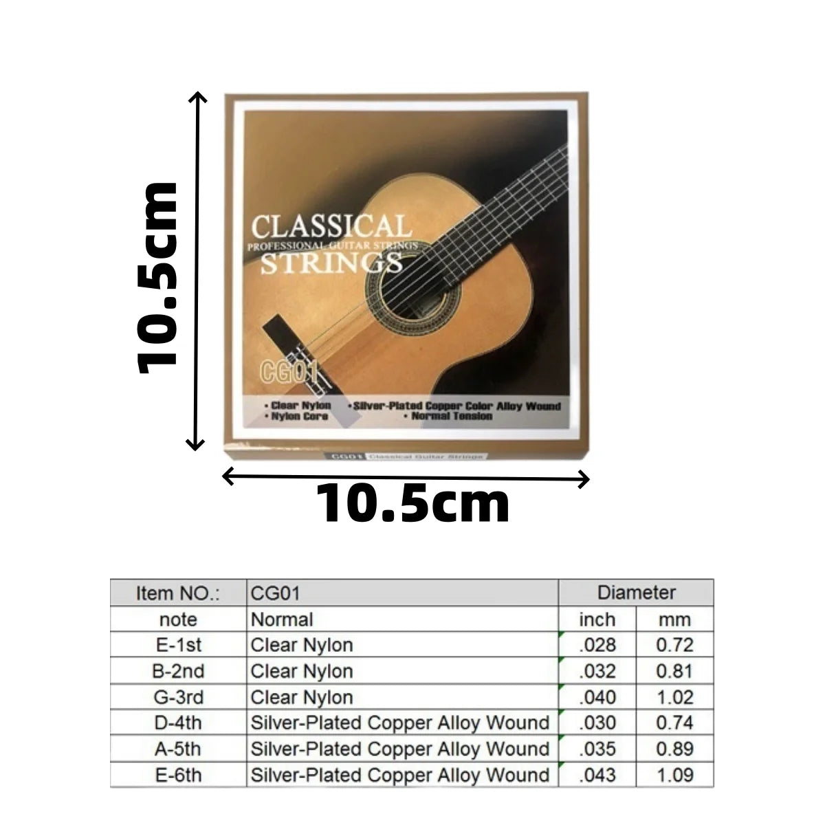 6 Pcs Classical Guitar Strings - Nylon Core Basses - Silver-Plated Copper Alloy Wound - Normal Tension/Guitar Parts Accessories