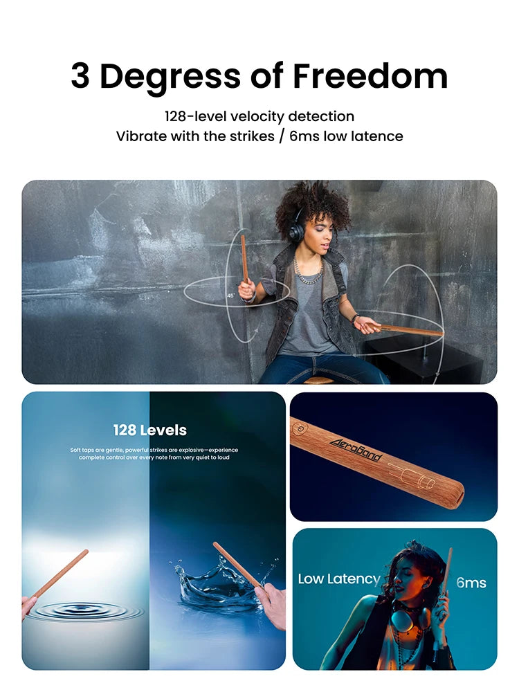 Juego de baquetas electrónicas digitales somatosensoriales AeroBand PocketDrum 2 MAX, baquetas, pedales y adaptador Bluetooth