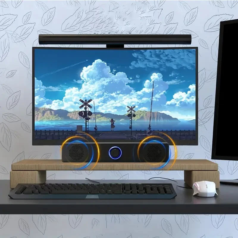 Altavoces duales de escritorio largos con cable 1002, Bluetooth inalámbrico 3511, alimentación USB, AUX de 3,5 mm, luces LED, altavoz estéreo 3D para TV y portátil