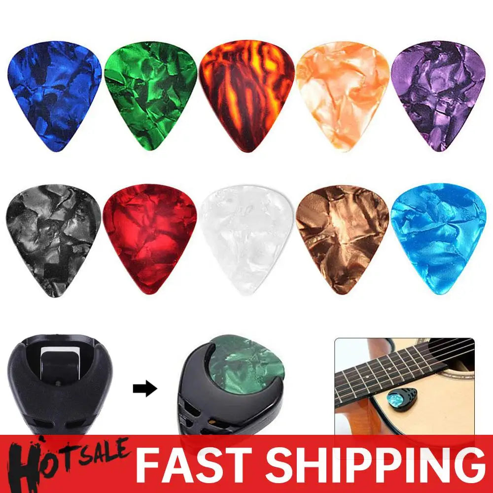 10Pcs Acoustic Guitar Picks Colorful Guitar Picks & Pick Holder Set Ukulele Picks Multifunction Celluloid for Guitar Lovers