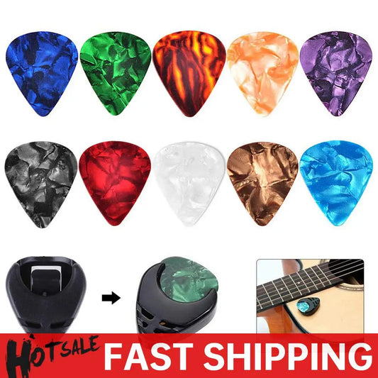 10Pcs Acoustic Guitar Picks Colorful Guitar Picks & Pick Holder Set Ukulele Picks Multifunction Celluloid for Guitar Lovers