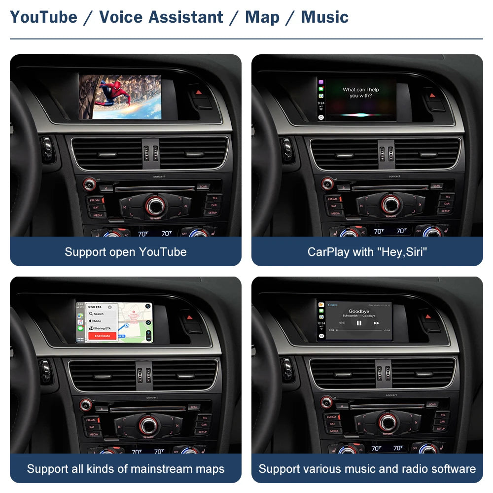 Road Top Wireless CarPlay Android Auto Interface for Audi A4 B8 A5 Q5 2009-2015, with AirPlay Mirror Link Car Play Functions