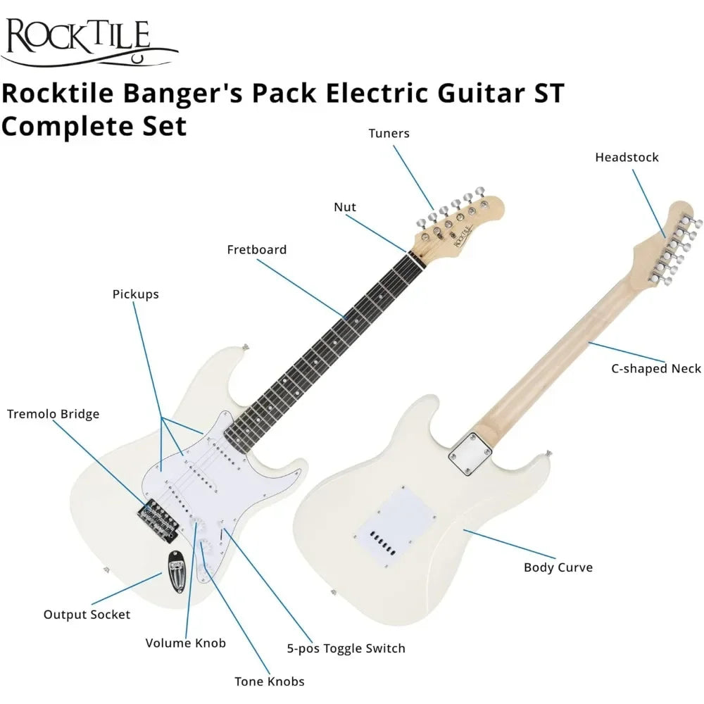 Rocktile ST-Pack Kit Guitarra Eléctrica Completo Guitarra electrica con 3 Single-Coil pick up Juego con amplificador, bolsa